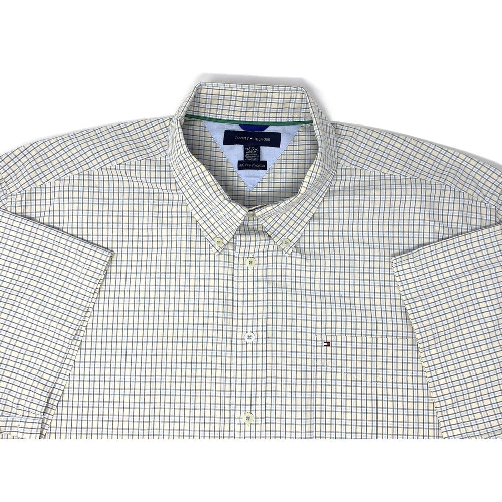 Tommy Hilfiger Beige Plaid Cotton Men's Short Sleeve Button Up Shirt Size XXL - Picture 2 of 9